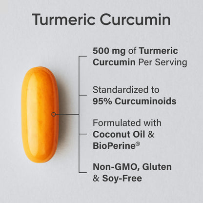 Sports Research® Turmeric Curcumin C3 Complex® w/BioPerine Black Pepper Extract & Organic Coconut Oil - Standardized 95% Curcuminoids · Non-GMO · Gluten Free - 120 Count Softgels