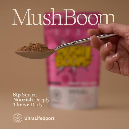 Ultra Life Sport - MushBoom Organic Mushroom Coffee Alternative Drink - 30 Servings 7 Mushroom Cacao Blend - Cordyceps, Lion’s Mane, Chaga, Maitake, Shiitake, Reishi & Turkey Tail - Caffeine Free
