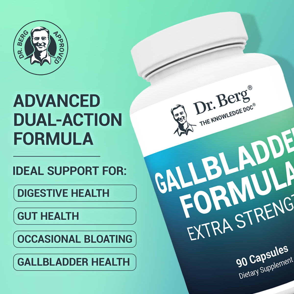 Dr. Berg Gallbladder Formula Extra Strength - with Ox Bile Powder and Conjugated Bile Acid - Digestive Enzymes Proprietary Blend - Full 45-Day Supply - 90 Vegetable Capsules