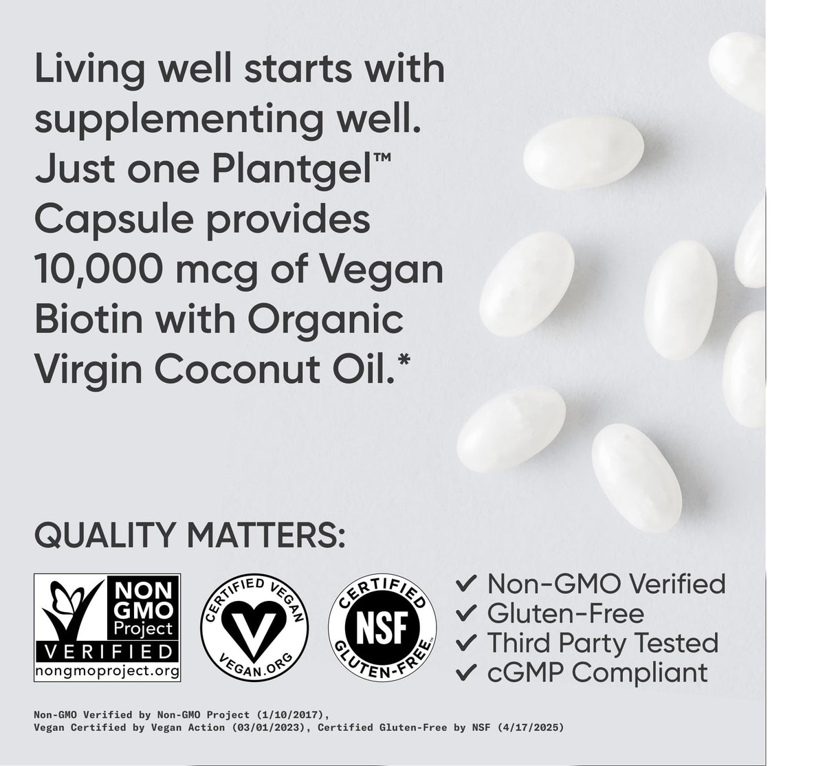 Sports Research® Biotin 10,000mcg with Organic Coconut Oil - Biotin (Vitamin B7) for Healthy Skin and Hair Support* - for Women and Men - Vegan, Non-GMO, Gluten & Soy-Free - 120 Veggie Softgels