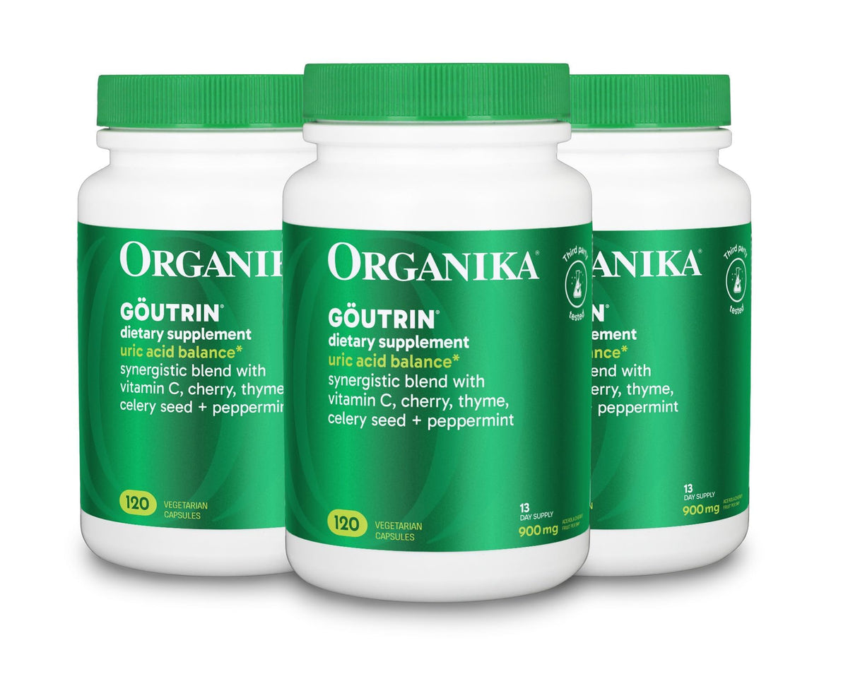 Organika Goutrin Uric Acid Flush for Gout (120 Caps): Gentle Gout Support with Cherry, Thyme, Celery Seed, Peppermint, & VIT C: Clean & Vegan Gout Supplements for Men & Women - Metabolism & Mobility