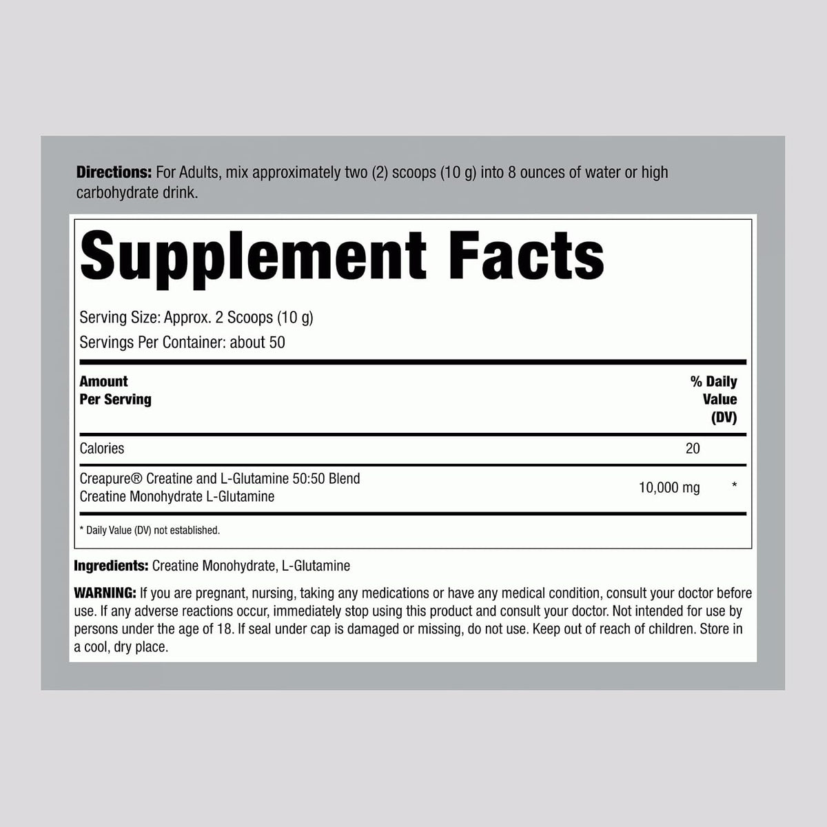 Fitness Labs German Creatine and L-Glutamine | 1.1 lbs | Monohydrate and Creapure Powder | Vegan Fitness Supplement