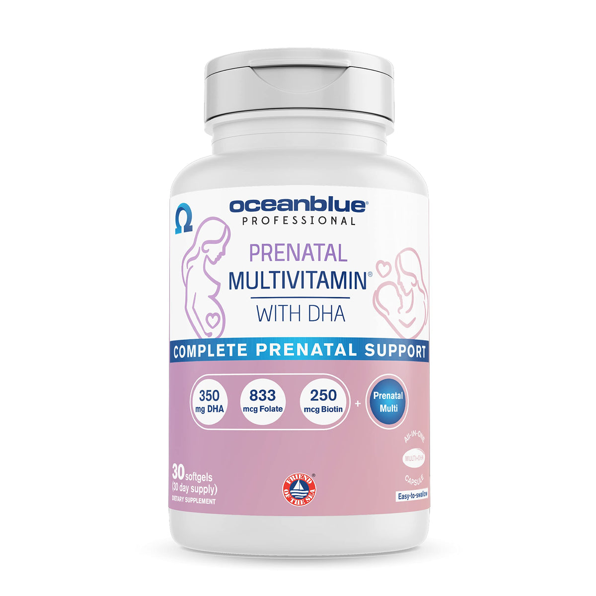 Oceanblue Prenatal Multivitamin with Omega-3 DHA Fish Oil for Pregnant Women