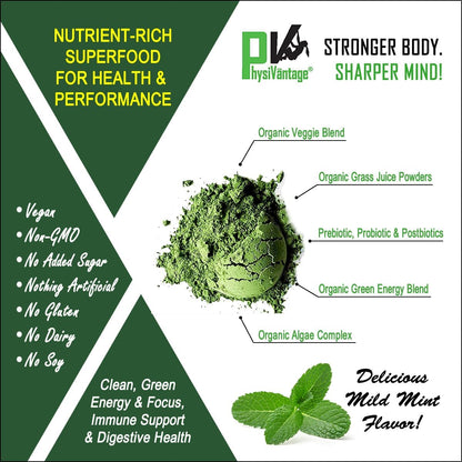 PhysiVantage Supercharged Collagen Peptides Powder - Unflavored & Organic Greens Powder