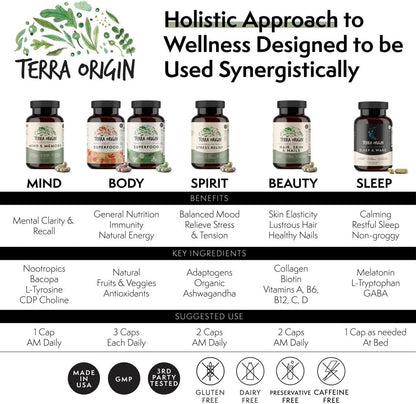TERRA ORIGIN Healthy Hair, Skin and Nails Supplement | Collagen, Biotin, Horsetail & B-Complex | Supports Hair Strength, Skin Elasticity & Nail Growth | Vitamins for Women and Men | 60 Capsules