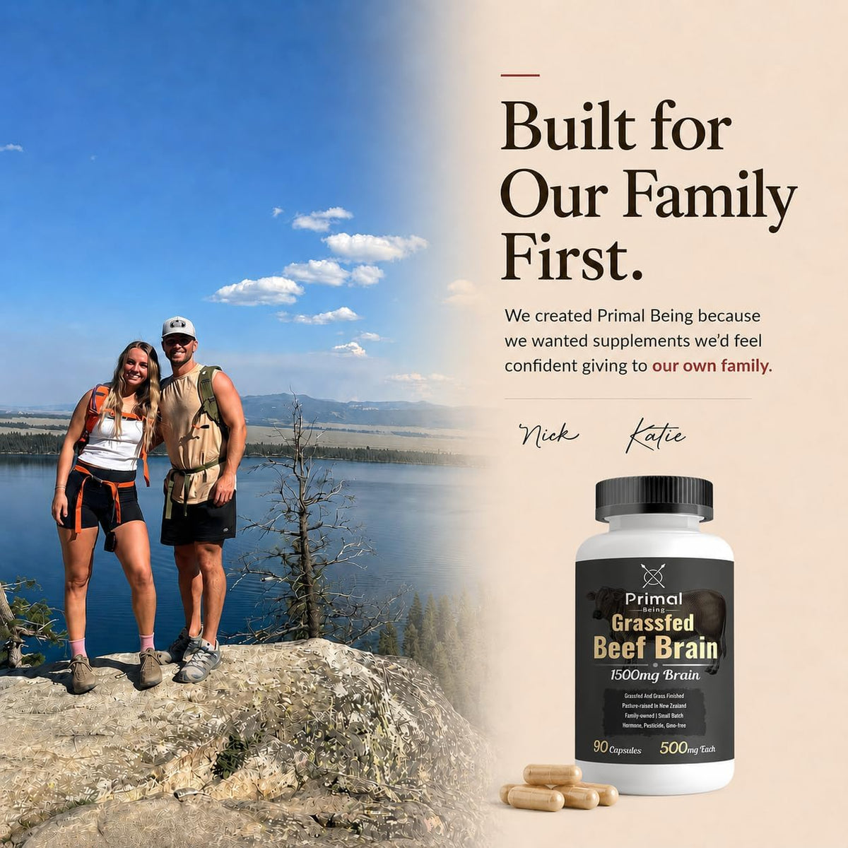Primal Being Grassfed Beef Brain, Supports Memory, Mood, Focus, Energy, Cognitive Health - 90 Capsules, 1500mg per Serving