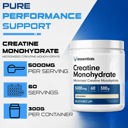 Bucked Up Pure Micronized Creatine Monohydrate for Women and Men - Easy to Mix and Unflavored - 5G Per Serving - 50 Servings - 250 Grams Per Container