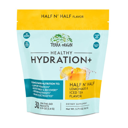 TERRA ORIGIN Healthy Hydration+ Electrolyte Powder Packets | Sugar Free, Gluten Free Drink Mix | Lemonade | 30 Servings (1-Pack)