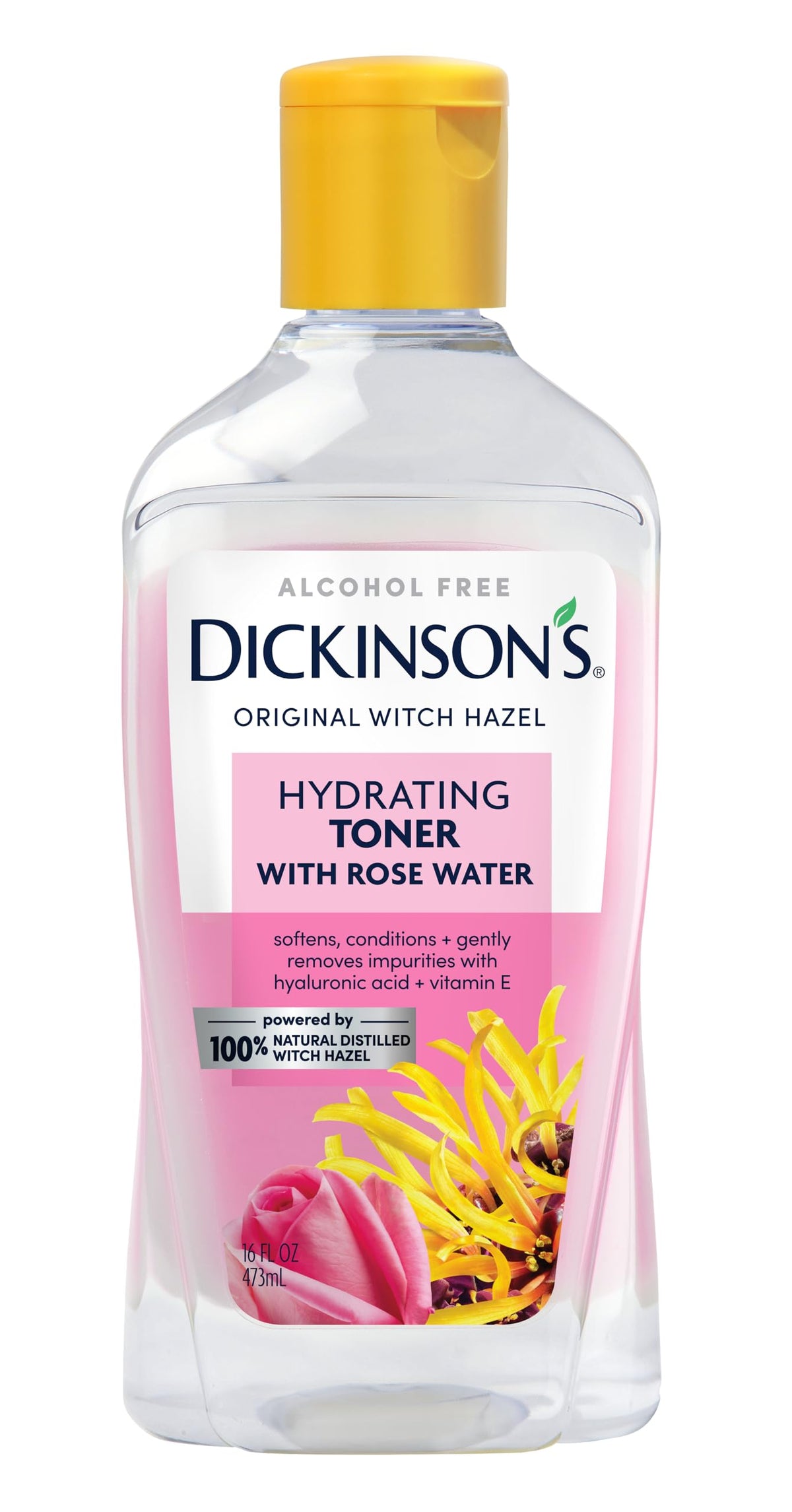 Dickinson's Enhanced Witch Hazel Hydrating Toner with Rosewater, Alcohol Free, 98% Natural Formula, 16 Fl Oz (Pack of 1)
