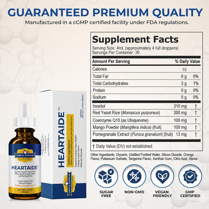HeartAide - Red Yeast Rice with CoQ10 Liquid Drops - Cholesterol Support | Liquid Heart Drops, Cardiovascular Support, Fermented Rice Extract, Easy Once-Daily Dropper, Orange Cream, 4 fl oz
