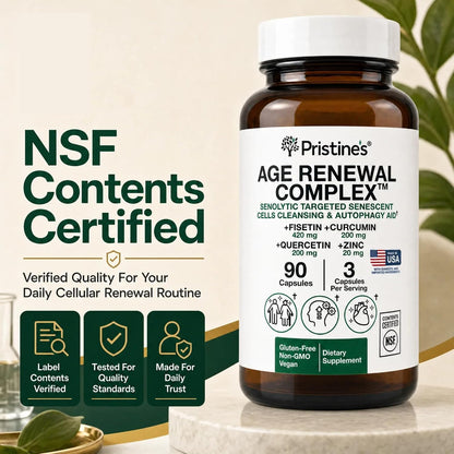 PRISTINE'S Age Renewal Senolytic Autophagy Capsules, NSF Certified, Vegan | Fisetin, quercetin, curcumin and zinc for healthy aging routines. NSF Certified, vegan, non-GMO, gluten-free, 30 servings
