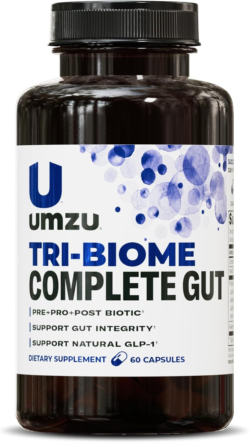 UMZU Tri-Biome Complete Probiotic Capsules, 30 Day Supply | 3-in-1 Probiotic, Prebiotic and Postbiotic Blend, Akkermansia and CoreBiome, Gut Balance, Digestive Health, Adults