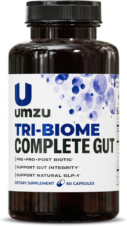 UMZU Tri-Biome Complete Probiotic Capsules, 30 Day Supply | 3-in-1 Probiotic, Prebiotic and Postbiotic Blend, Akkermansia and CoreBiome, Gut Balance, Digestive Health, Adults