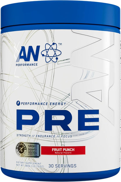 AN Performance Pre-Workout Powder Supplement for Men & Women | Energy Drink Mix with 300mg Caffeine + Beta Alanine + Citrulline | Third-Party Tested | Fruit Punch | 30 Servings