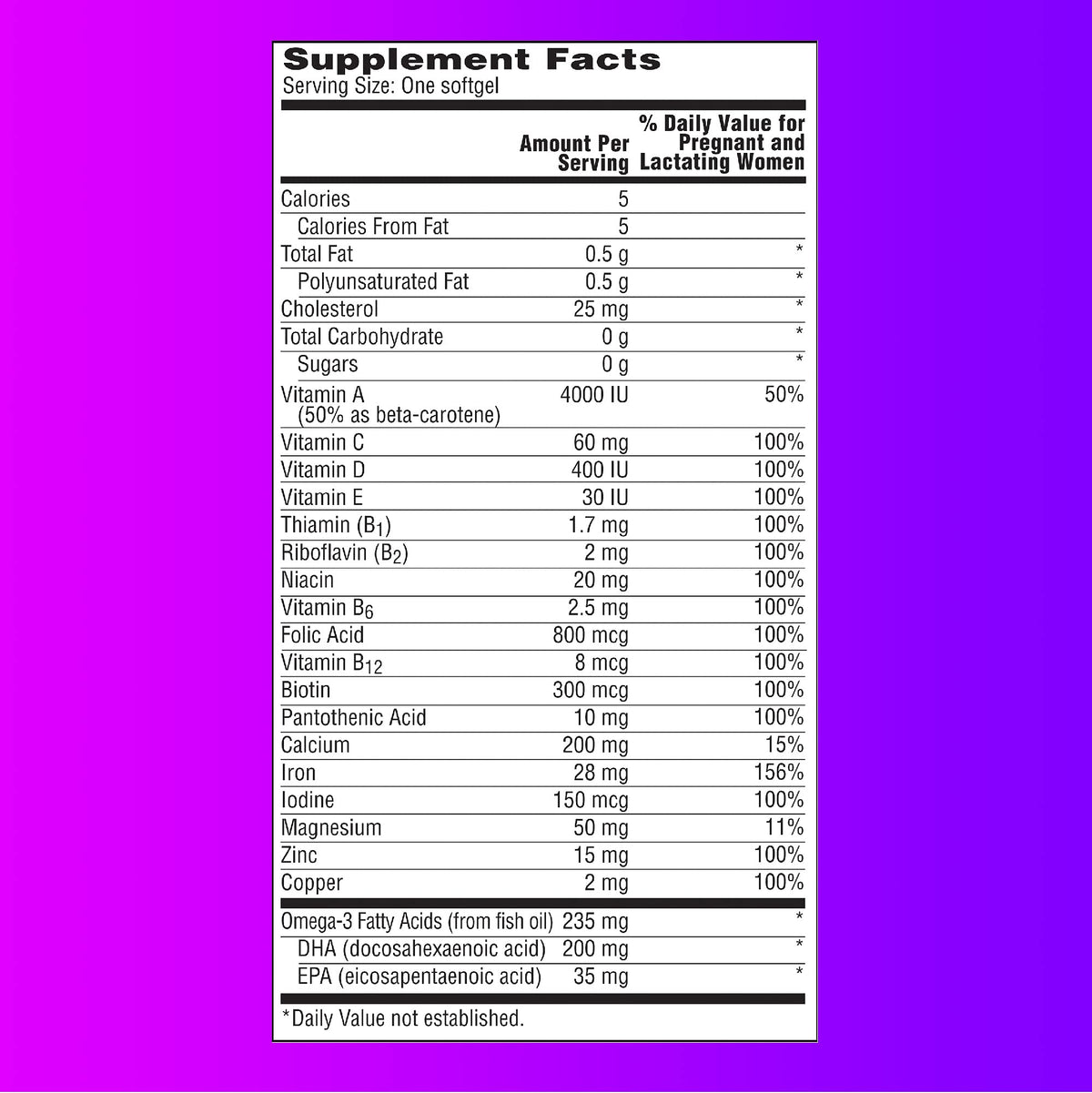 One-A-Day Prenatal 1 with DHA & Folic Acid Softgels, 30 ea (Pack of 6)