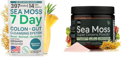 Atlantic Naturals Complete Gut Cleanse Kit – 7-Day Colon Cleanse Powder with Psyllium Husk & Senna + Organic Sea Moss Super Greens Powder | Gut Reset & Daily Greens