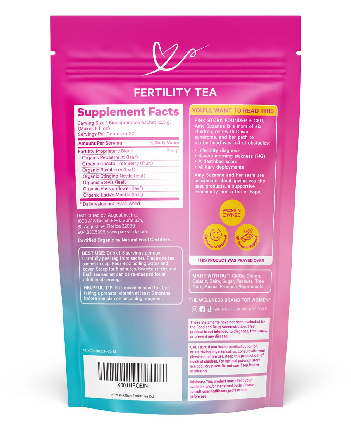 Pink Stork Fertility Tea for Conception and Hormone Balance with Organic Mint, Vitex