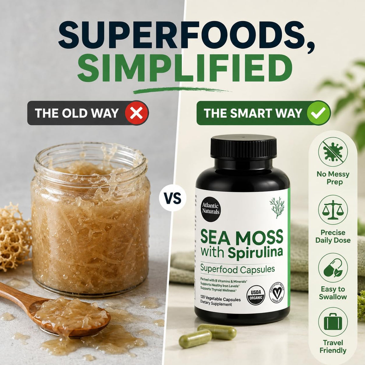 Atlantic Naturals Sea Moss with Beet Root Capsules - Premium Quality Multivitamin Supplement - Sea Moss Superfood to Support Immune Health, Blood Flow, Joint Health & Athletic Performance - 120 ct