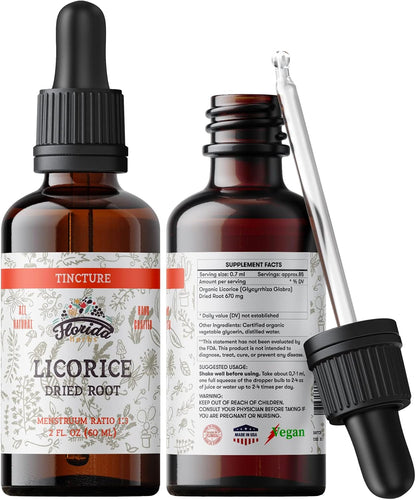 Licorice Tincture, Organic Licorice Extract (Glycyrrhiza Glabra) Dried Root, Herbal Supplement, Non-GMO in Cold-Pressed Organic Vegetable Glycerin 2 oz, 670 mg