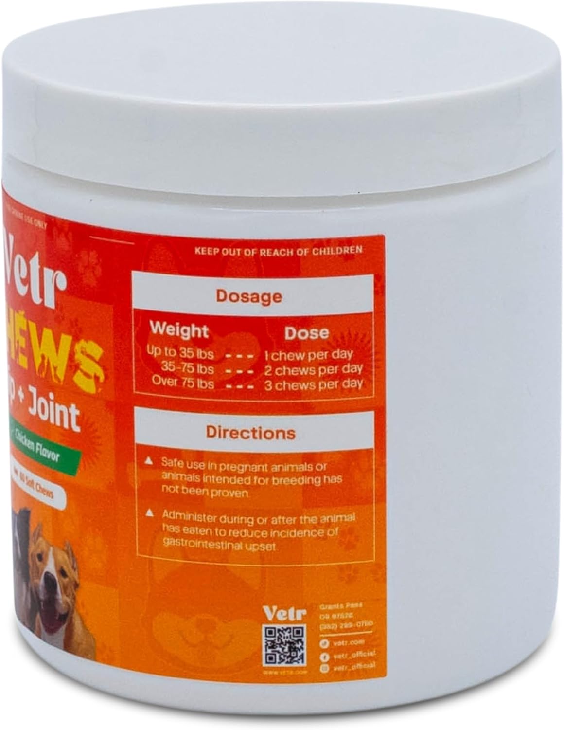 Vetr Hip and Joint Chicken Flavored Chews for Dogs - Glucosamine Chondroitin MSM Supplement - 120 Chewable Tablets - Vet-Formulated in USA