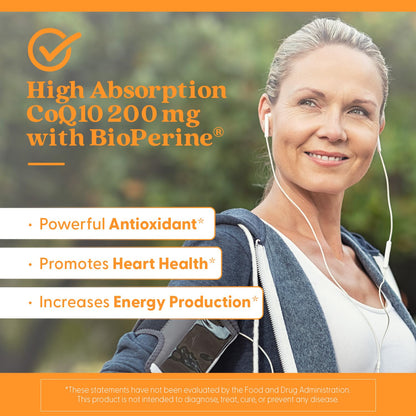 Doctor's Best High Absorption CoQ10 200mg with BioPerine Supplement - Coenzyme Q10 Softgels for Heart Health & Antioxidant Support, CoQ10 200 mg for Women & Men, Non GMO - 60 Veg Softgels