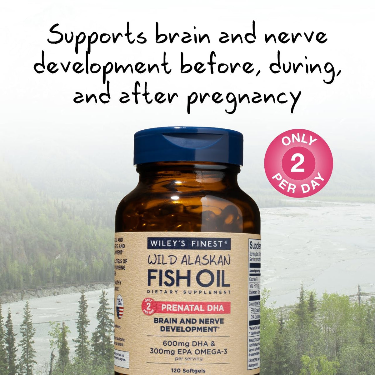 Wiley's Finest Wild Alaskan Fish Oil Prenatal DHA - 900mg EPA and DHA Omega-3s