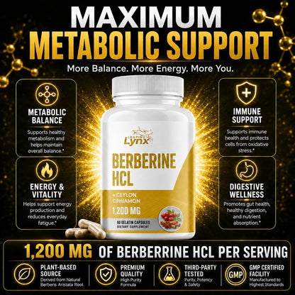 Berberine HCl 1200mg - 60 Capsules - High Absorption Berberine Supplement - 30-Day Supply