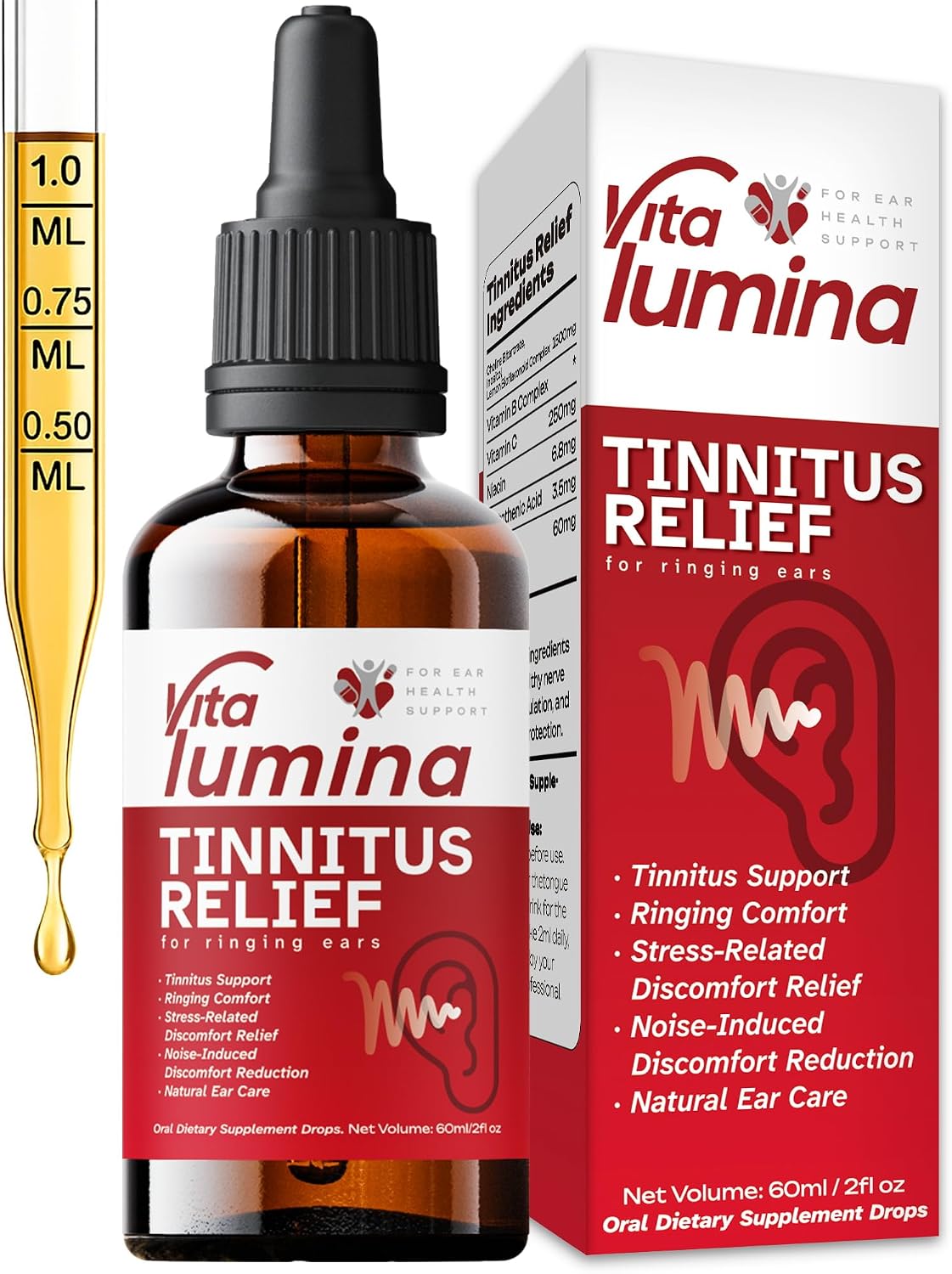 Tinnitus Relief Drops to Drink, Ear Ringing Relief Tinnitus, Natural Liquid Formula for Tinnitus Relief for Ringing Ears, Supports Auditory Health – 60ml