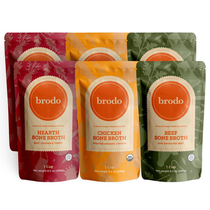 Brodo Ready to Drink Organic Chicken Collagen Rich Bone Broth (6 X 8 oz) | Organic Bone Broth with Collagen, Protein Soup & Sipping Broth for Healthy Meal Prep, Soups and Bone Broth Packets