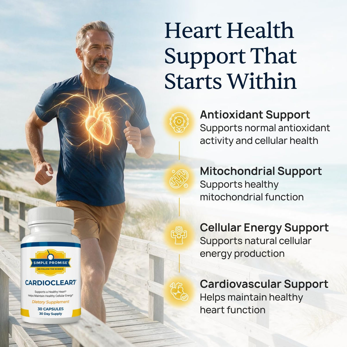 CardioClear7 - Coq10 PQQ Heart Supplement - Shilajit for Daily Wellness | 3-in-1 Heart Support, For Energy & Circulation, Enhanced Absorption With Shilajit, One Capsule Daily, 30 Day Supply