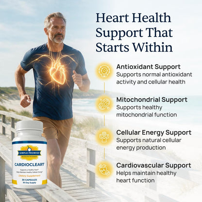 CardioClear7 - Coq10 PQQ Heart Supplement - Shilajit for Daily Wellness | 3-in-1 Heart Support, For Energy & Circulation, Enhanced Absorption With Shilajit, One Capsule Daily, 30 Day Supply