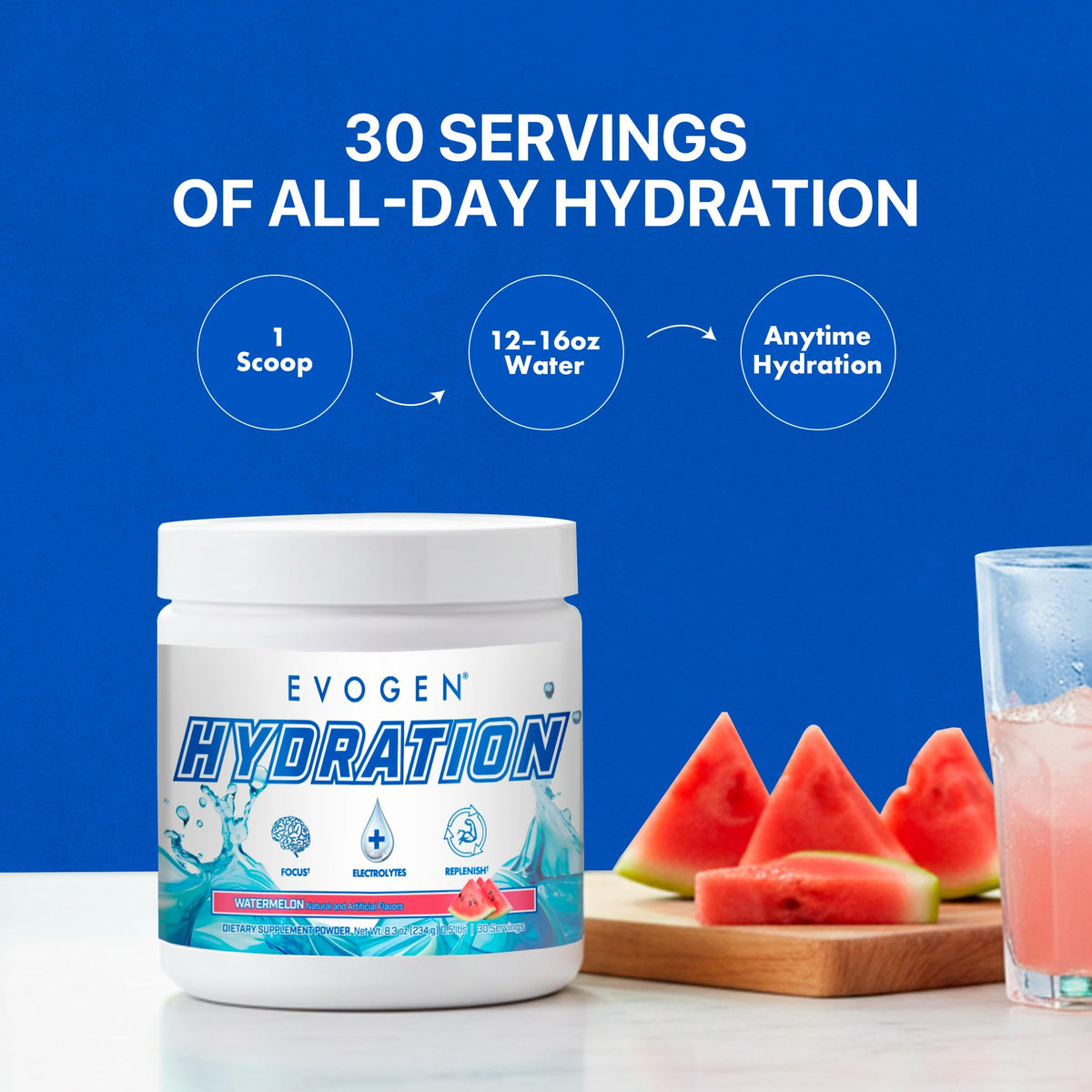 Evogen Hydration Sugar-Free Electrolytes | Lemon Lime | 30 Servings | Potassium, magnesium, sodium, calcium and coconut water with citicoline, taurine and B vitamins for energy and focus