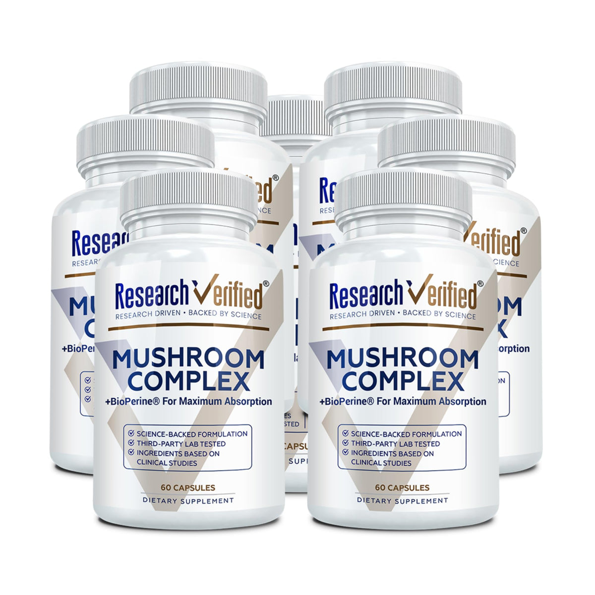 Research Verified Mushroom Complex - Support Immunity, Boost Antioxidants, Improve Cognitive Function - 10 Mushrooms Including Reishi, Maitake, and Shiitake - 60 Capsules - Vegan