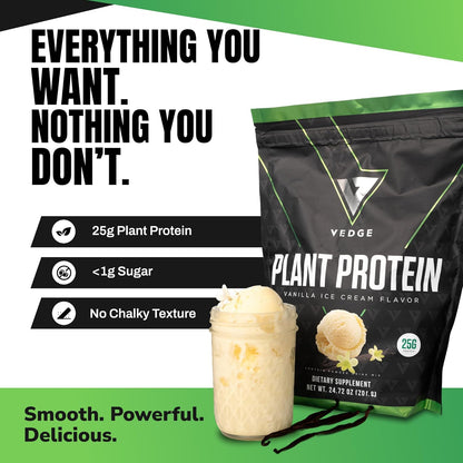 VEDGE Vanilla Protein Powder, Creatine Monohydrate, and Vegan Omega 3, Complete Vegan Performance Stack for Muscle Strength, Endurance & Recovery, Superfood Vitamin A, Vitamin C, and Amino Acids