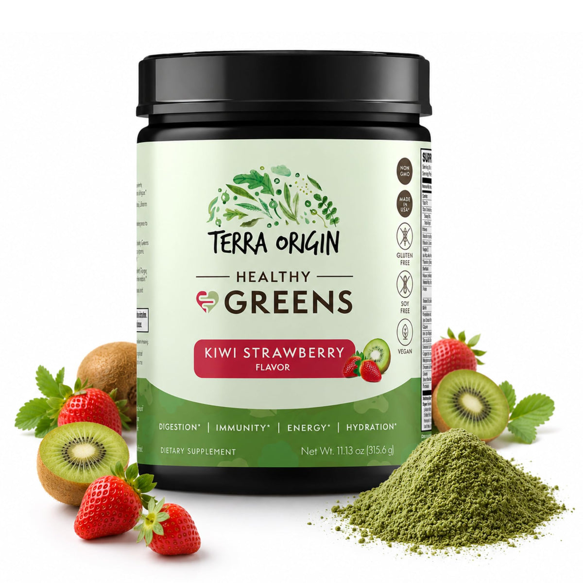 TERRA ORIGIN Greens Superfood Powder | Green Juice Powder with Probiotics & Enzymes | Plant Based Super Greens for Energy, Gut & Immune Support | Vegan, Non-GMO | 30 Servings Tropical Passionfruit
