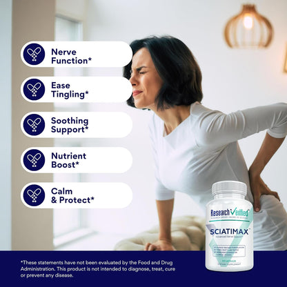Research Verified Sciatimax – Sciatica & Nerve Support with B Vitamins, Magnesium, Corydalis, Boswellia & Alpha Lipoic Acid – 60 Vegan Capsules