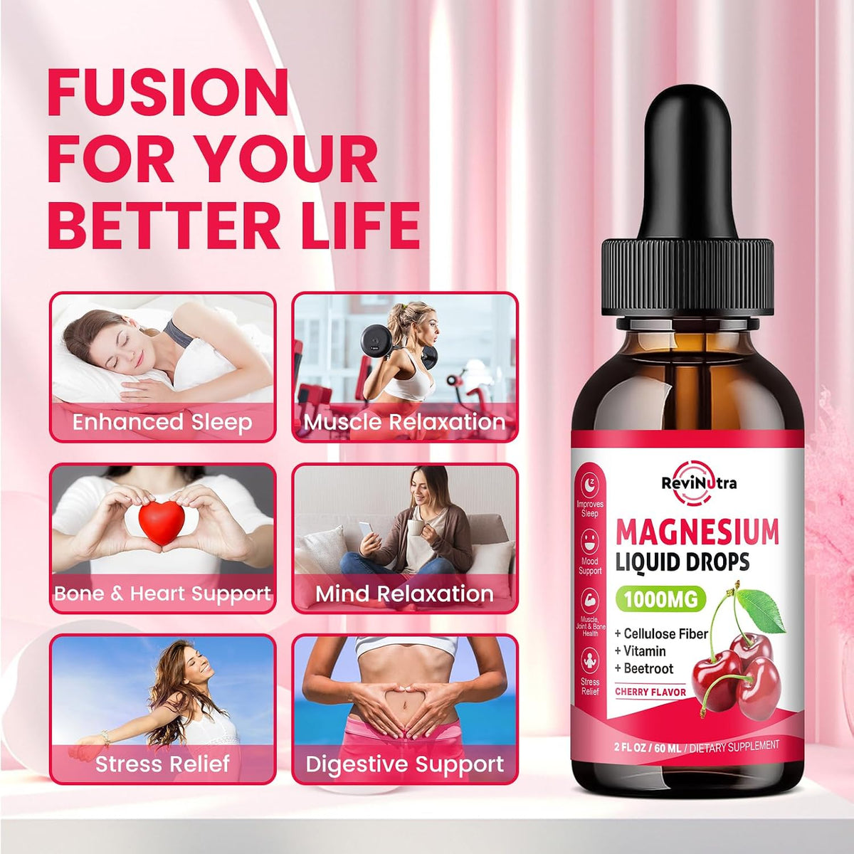 (2 Pack) Magnesium Glycinate Liquid Drop for Sleep, Nerve, Energy, Muscle Sugar-Free Pineapple & Cherry Flavor
