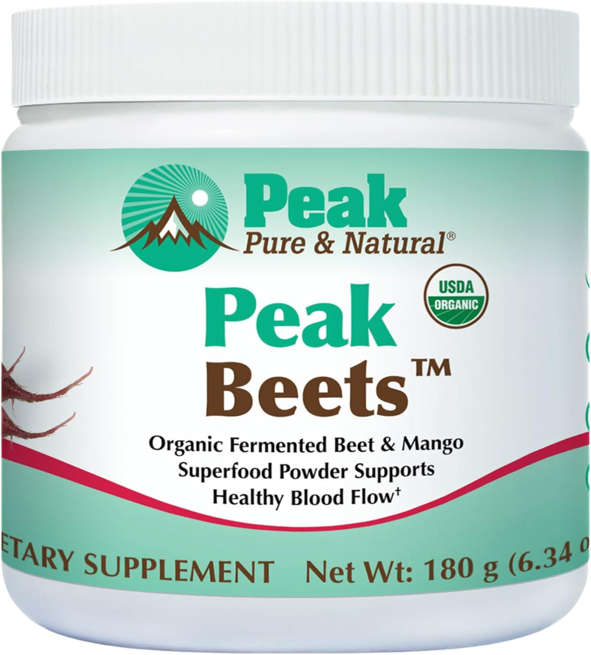 Peak Pure & Natural Peak Organic Fermented Beets - Organic Fermented Beet Powder Superfood Drink Powder - Nitric Oxide Supplement Support for Normal Blood Pressure
