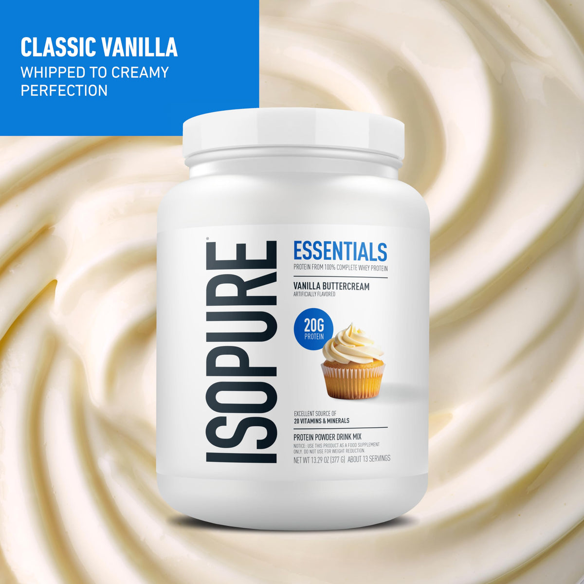 Isopure Essentials 100% Whey Protein Powder, with Vitamins, 20g Protein Per Serving, Unflavored, 13 Servings (Pack of 1)