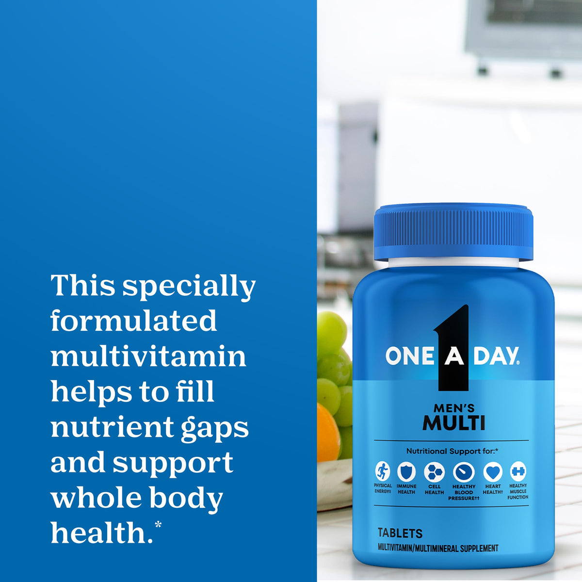 One A Day Multivitamin for Men - Daily Mens Multivitamins with Vitamin D, Zinc, Folic Acid, and B Vitamins, Physical Energy Support, 200 Count