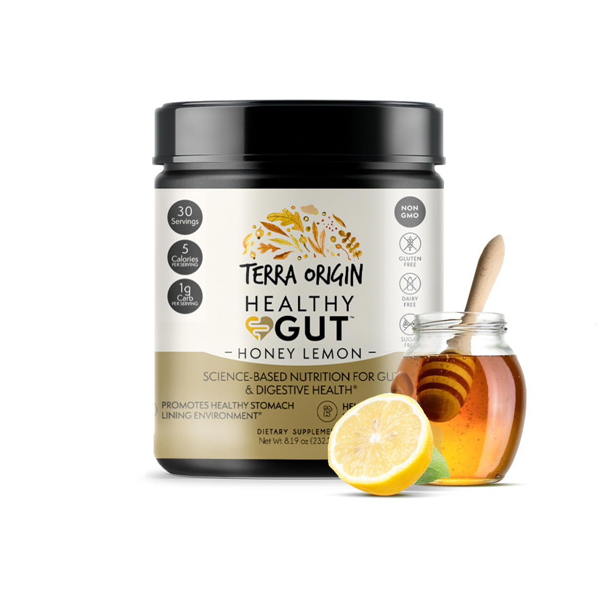 TERRA ORIGIN Healthy Gut Powder (Berry Flavor) |30-Servings with L-Glutamine, Zinc, Glucosamine, Slippery Elm Bark, Marshmallow Root and More!