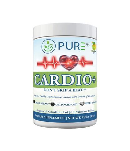 PURE® Cardio+ Nitric Oxide Heart & Circulation Support - 5000mg L-Arginine & 1000mg L-Citrulline - Mango, 30 Servings Powder, 375 Grams - CoQ10 Beet Root - High Potency Cardiovascular Formula