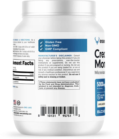 Bucked Up Pure Micronized Creatine Monohydrate for Women and Men - Easy to Mix and Unflavored - 5G Per Serving - 50 Servings - 250 Grams Per Container