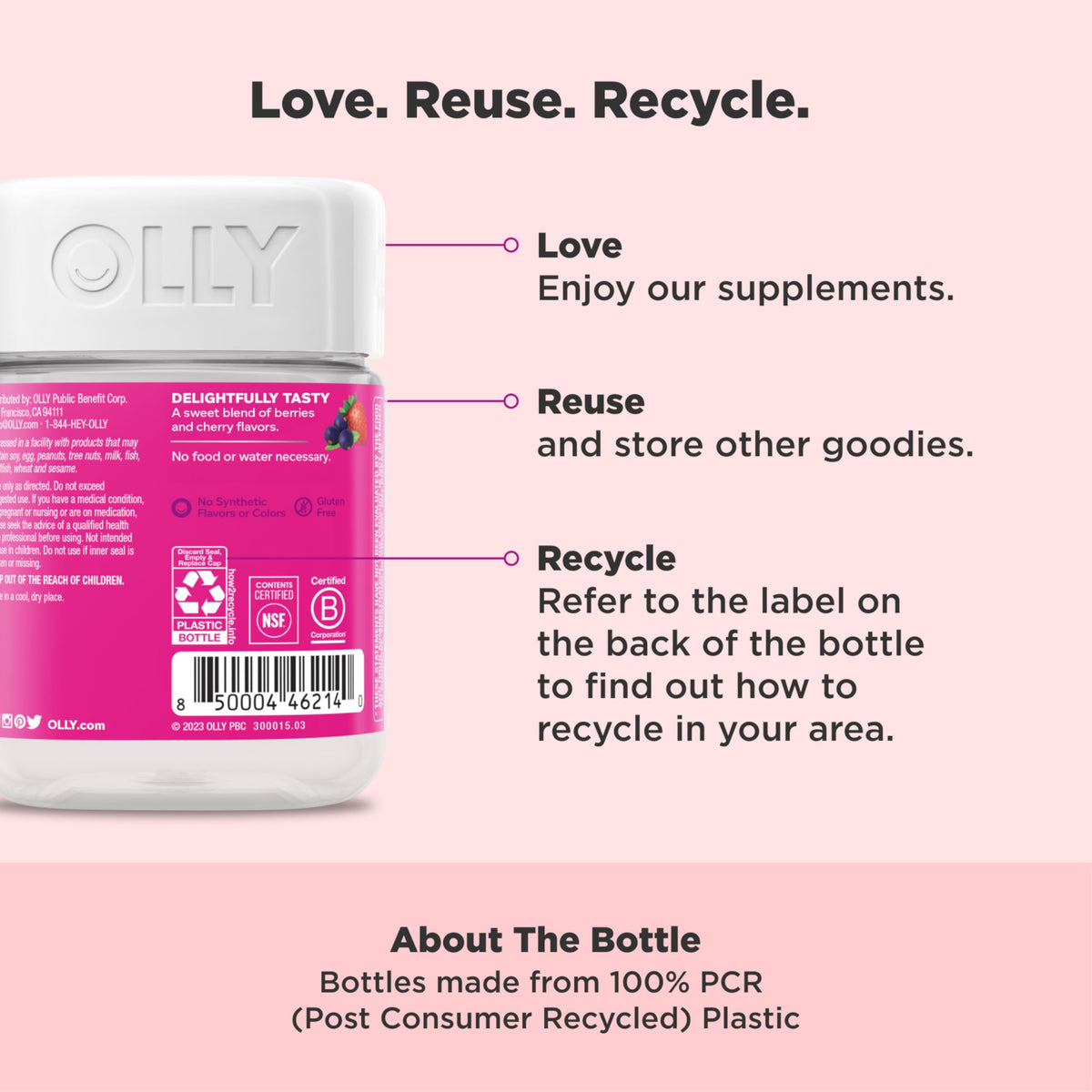 OLLY Immunity Gummy, Immune Support, Elderberry, Zinc, Vitamin C, Supplement, Berry Flavor, 15 Day Supply - 45 Count