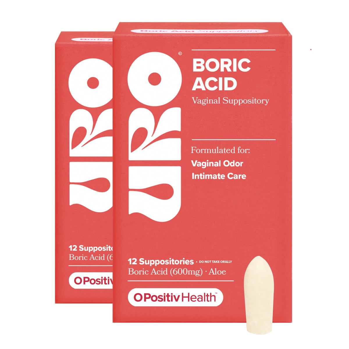 O Positiv URO Boric Acid Vaginal Suppository with Lactic Acid – 12 Ct