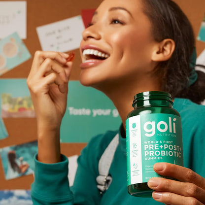 Goli Pre Pro Postbiotic Gummies - Worlds First 3-in-1 Formula with DE111 Probiotics, XOS Prebiotics, MCC1849 Postbiotics - Vegan, Non-GMO, Gluten-Free