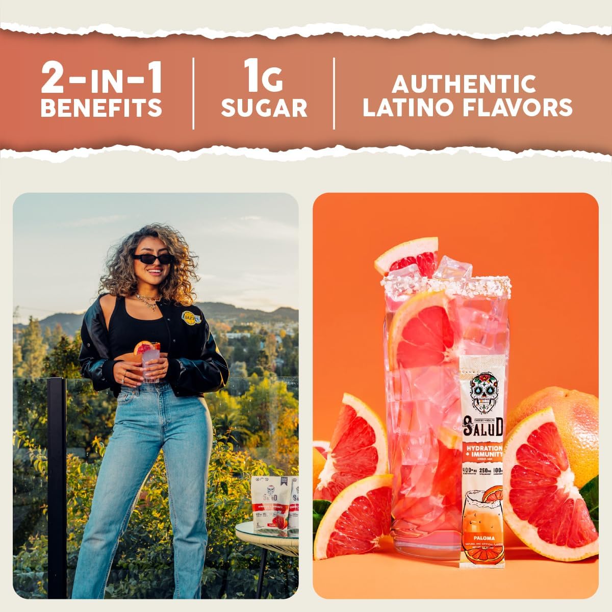 Salud 2-Pack | 2-in-1 Hydration + Immunity (Paloma) & Hydration + Immunity (Cucumber Lime) – 15 Servings Each, Agua Fresca Drink Mix, Non-GMO, Gluten Free, Vegan, Low Calorie, 1g of Sugar