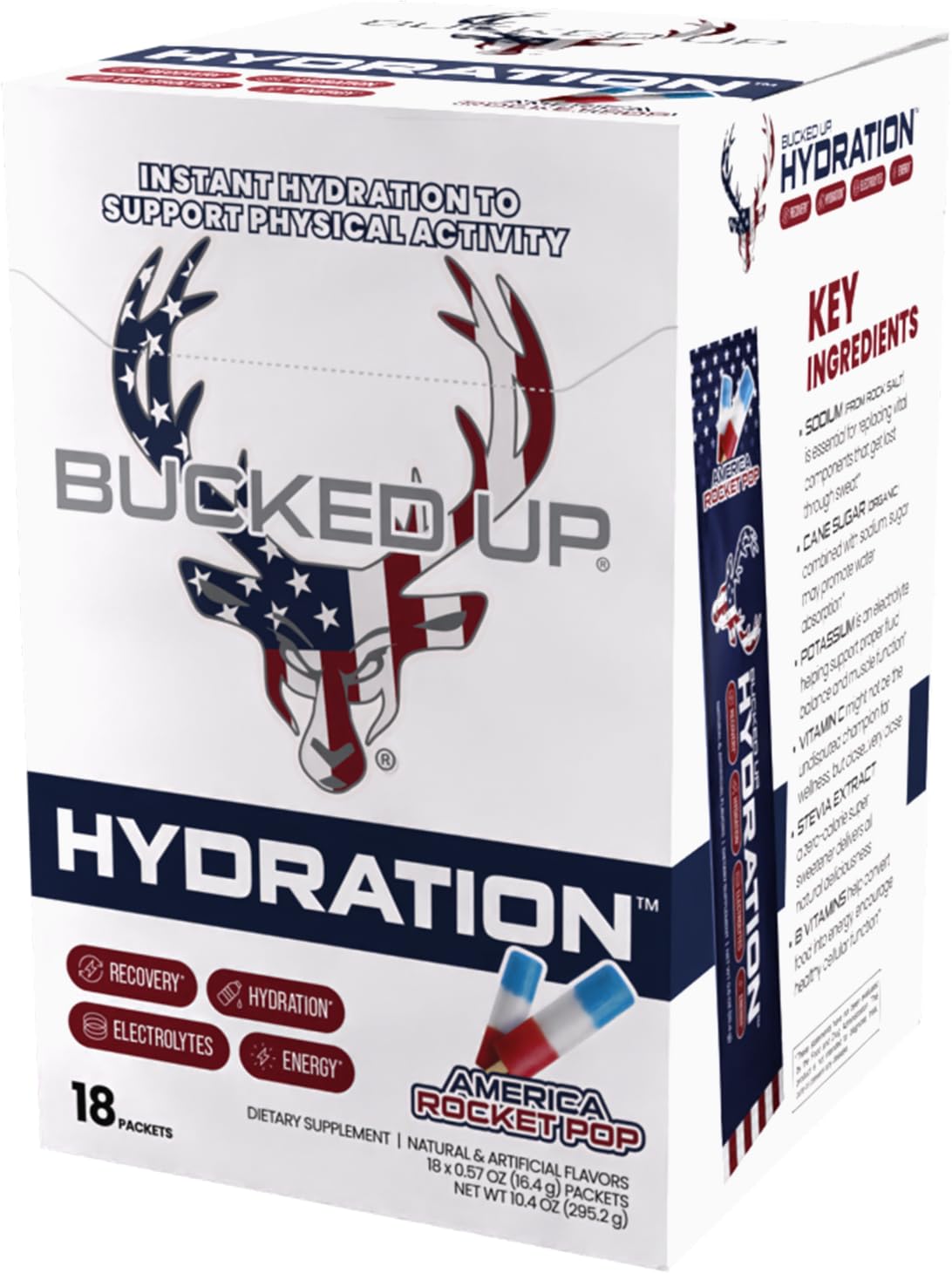 Bucked Up Hydration - Rocket Pop | Electrolyte and Hydration Powder Drink Mix | 18 Packs (18 Servings)
