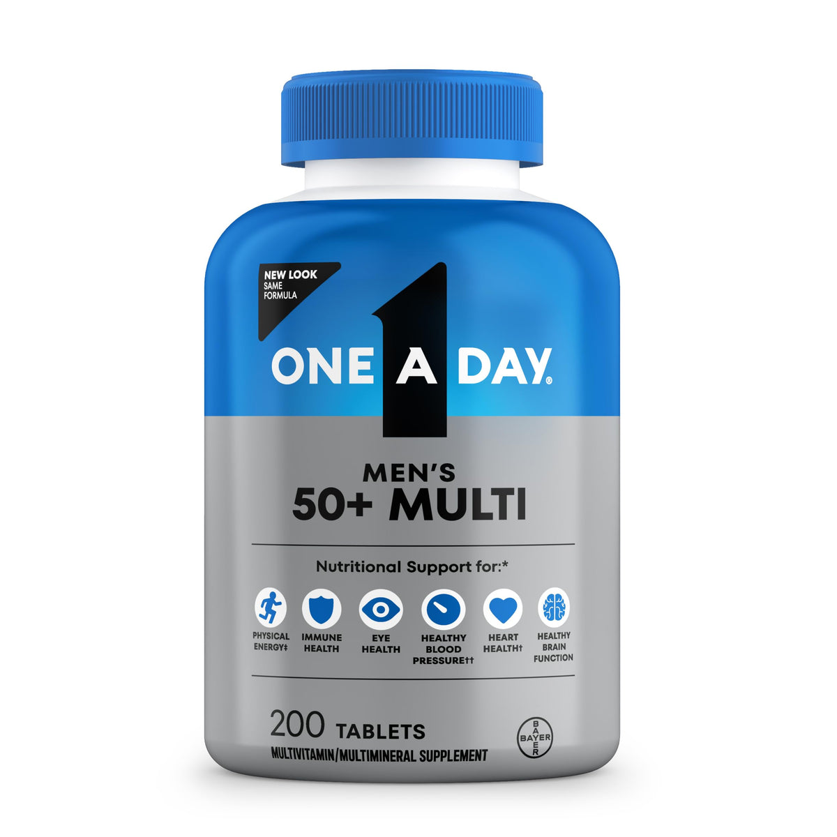 One A Day Men’s 50+ Healthy Advantage Multivitamin, Multivitamin for Men with Vitamins A, C, E, B6, B12, Calcium and Vitamin D, Tablet, 200 Count (Pack of 1)