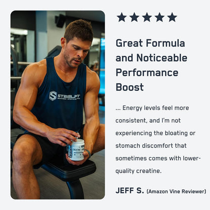 SteelFit Creatine HMB Powder - 5g Creapure Creatine Monohydrate Powder | 3g myHMB & 1000 IU Vitamin D, Workout Supplement Supports Muscle Growth, Strength, Recovery, Energy - Unflavored, 30 Servings